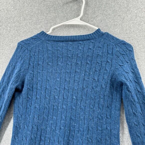 J Crew Sweater Womens PS Petite Small Wool Blend Blue Cable Knit V-Neck Long Slv - Picture 10 of 12